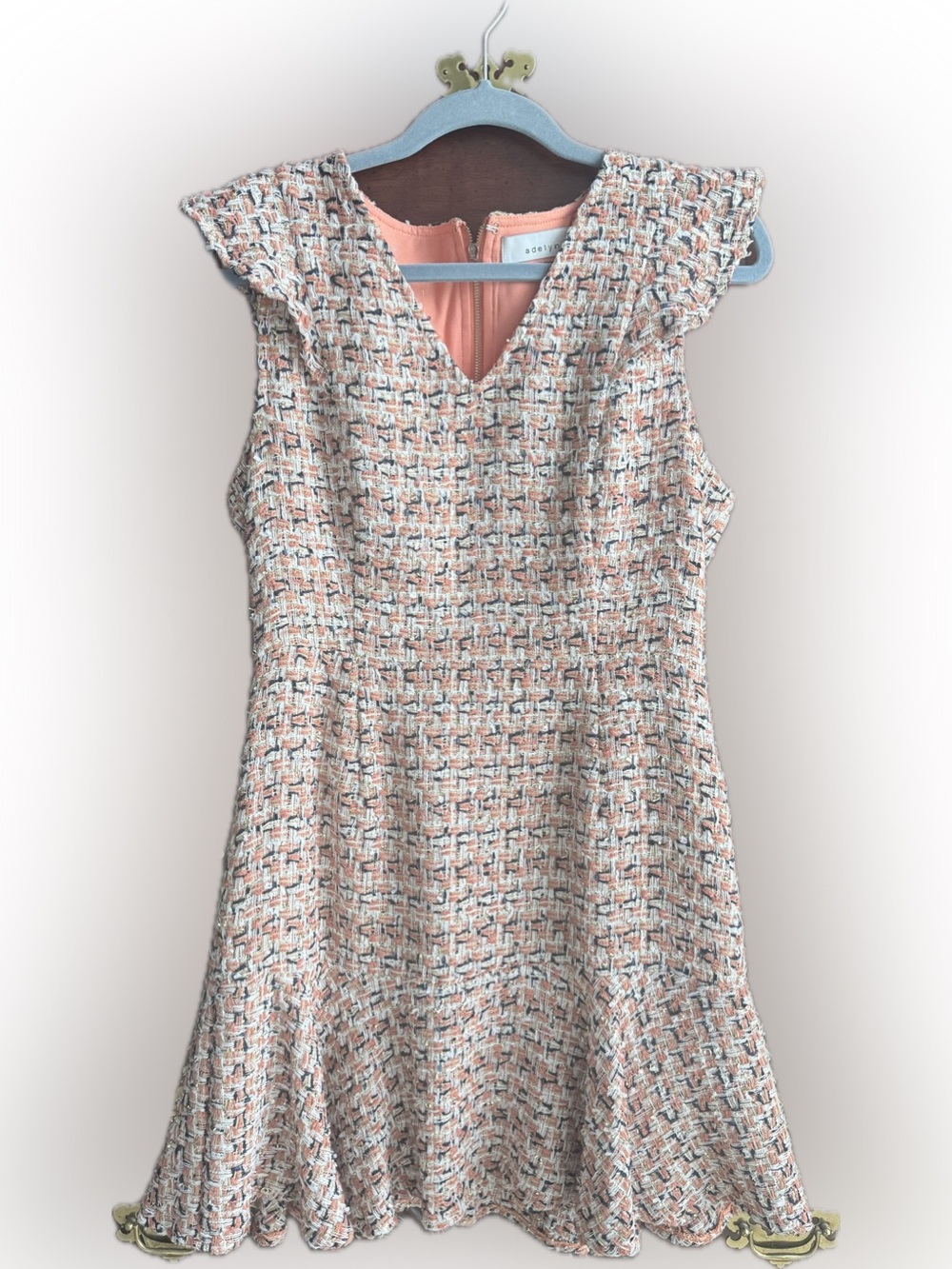 Adelyn Rae Coral and Navy Tweed Sleeveless Dress Top